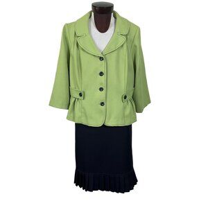 Sweet Woman Suit 2 Piece Jacket Pleated Skirt Green Navy Blue Size 22W